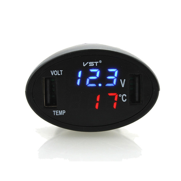 Universal 3in1 12V 24V Digital Car Voltmeter & Dual USB Charger SUV Thermometer B00650