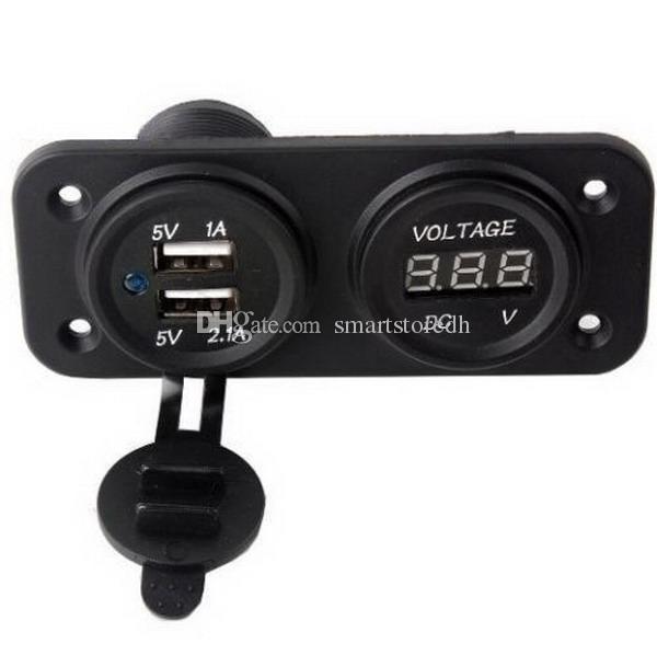 Dual USB 3.1A Charger + Voltmeter Panel Mount Marine 12V Motorcycle Outlet M00023 SPDH