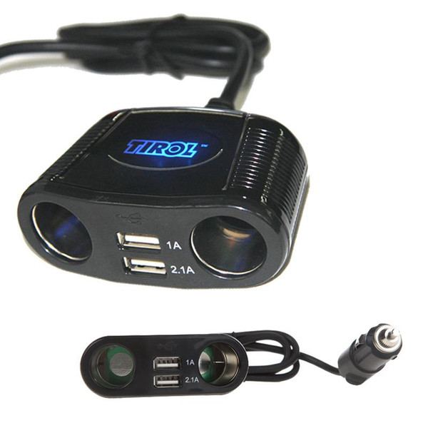 Tirol 4-way%2Fport Van Car Cigarette Lighter Extension Socket Splitter Lighter Power Adapter USB2.0 Charger 12-24V 150W