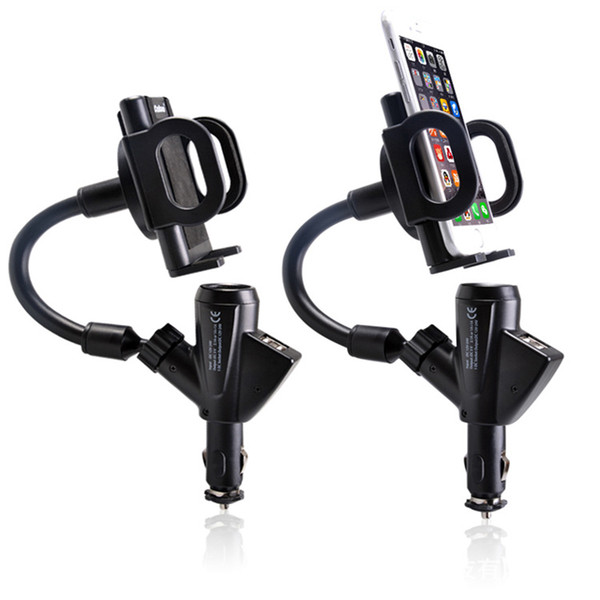 2in1 Dual USB Car Cigarette Lighter Mount Charger with Phone Holder Clamp for Samsung iPhone