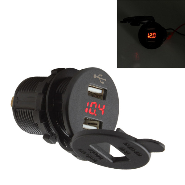 12V LED Dual Car 2 USB Port Charger With DC Voltmeter Digital Socket Cigarette Lighter Splitter Power Adapter Outlet AUP_20Z