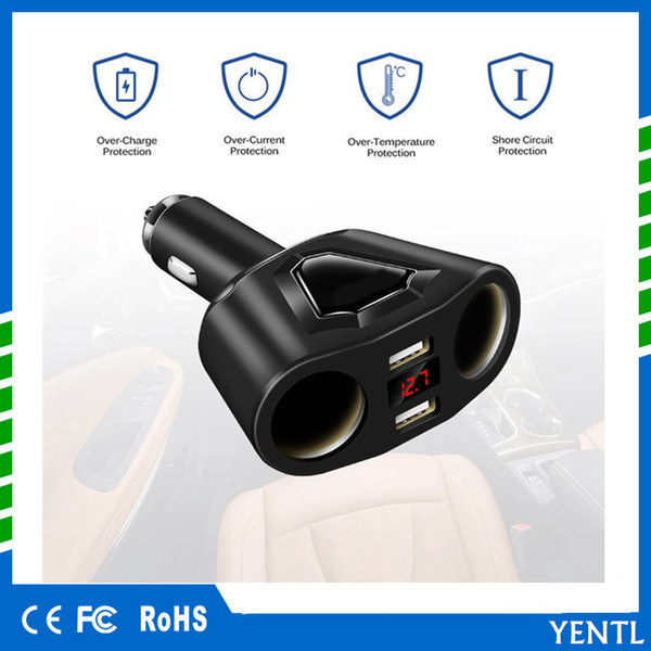 YENTL free shipping Dual USB Charger 2 Way Car Cigarette Lighter Socket Splitter Adapter Port 2 Way for Splitter DC 12 24V factory dropship