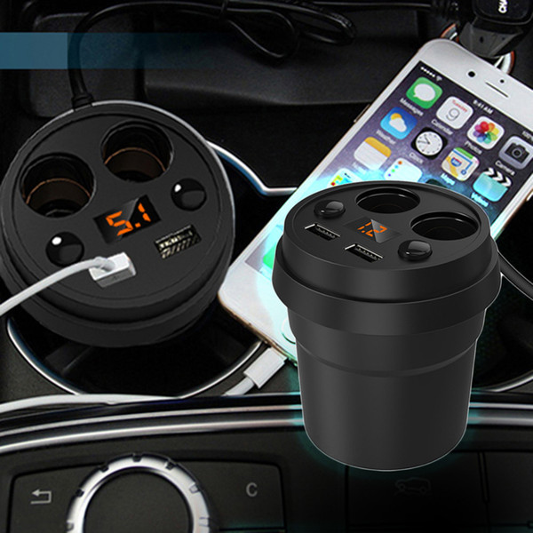 Cup Car Charger Multi-function Display Voltage 3.1A 2 USB DC12-24V Cigarette Lighter Splitter for GPS DVR Charge