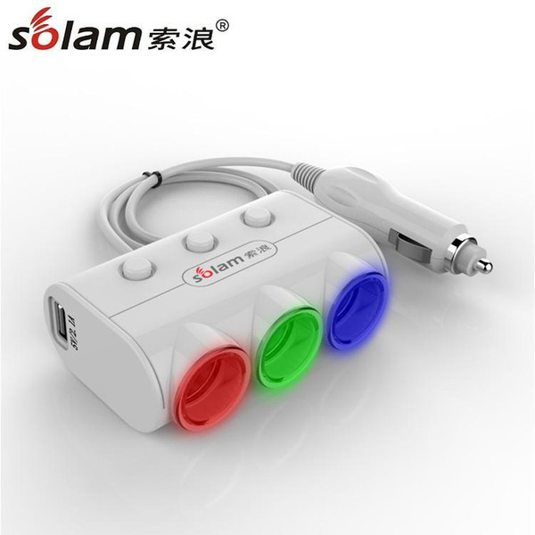 120W Double USB car charger with three cigarette lighter Socket Splitter 12V/24V DC Power Solam C15