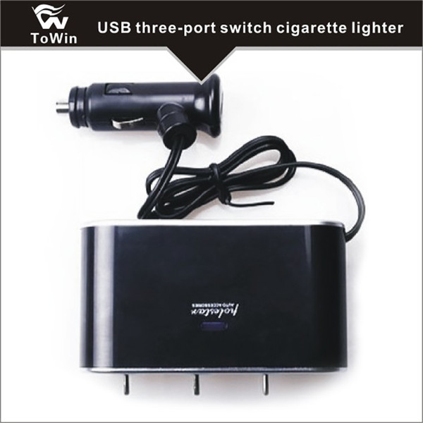 3 port Three Way Car Cigarette Lighter Socket outlet Adapter USB Car Charger 12v24V / Three Cigarette Lighter Charger with switch