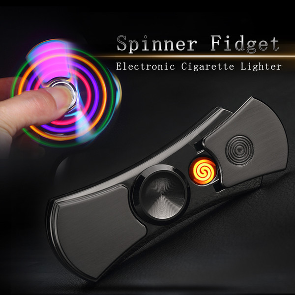 New Fidget Spinner Cigarette Lighter LED Flash Light USB Charging Hand Spinner with Box Gift