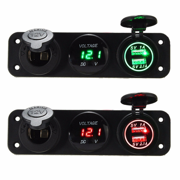 5V 3.1A LED Dual Usb Charger Volt Meterr 12V Socket 3 Hole Panel Marine Car Boat