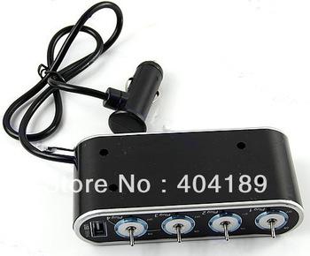 GPS 4 Way Port Car Cigarette Lighter Socket Splitter Charger Adapter DC 12V USB LED