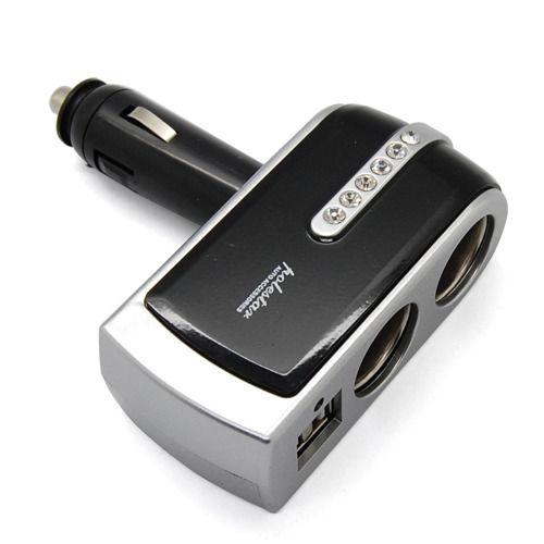 Dual USB Port + 2 Socket Charger Splitter Car DC Cigarette Lighter Power Adapter