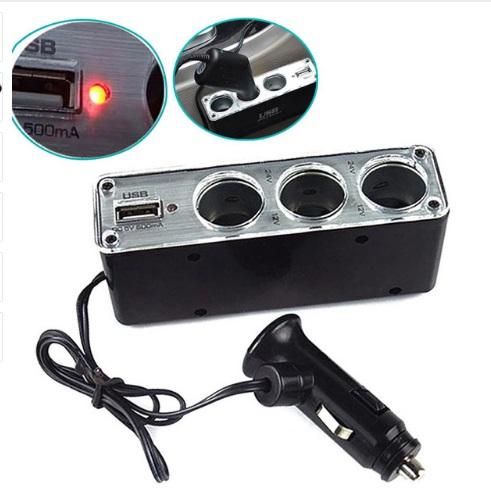 3 Way Multi Socket Car Cigarette Lighter Splitter USB Plug Charger DC 12V/24V Triple Adapter With USB Port