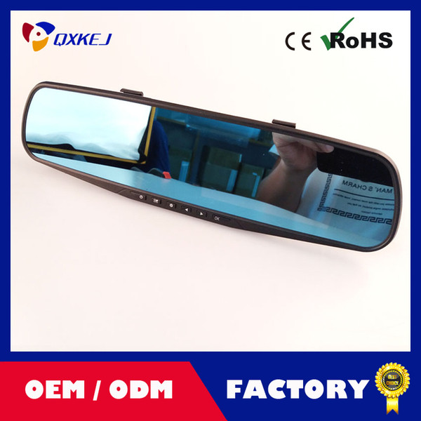 Dual-lens Car DVR Dashcam, Full HD 1080P with 4.3 inch LCD, Rearview Mirror Design With 16G TF Card