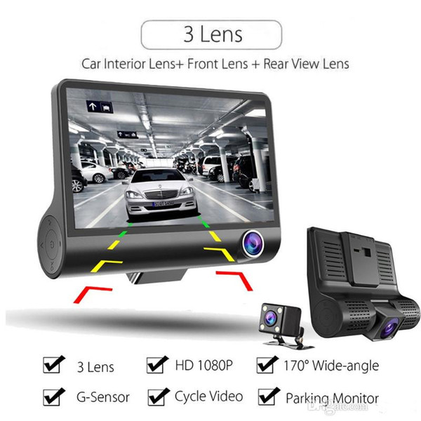 Original 4'' Car DVR Camera Video Recorder Rear View Auto Registrator ith Two Cameras Dash Cam DVRS Dual Lens