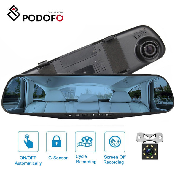 Podofo 4.3 inch IPS Screen Car Rearview Mirror Video Recorder Registrar Car Camera Night Vision Car DVR Dual Lens Video Recorder