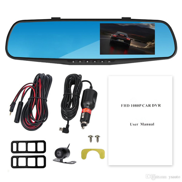 Dual Lens Rearview Mirror PZ916 Car DVR 4.3 Inch TFT FHD 1080P Wide Angle Lens Night Vision Cyclic Recording Motion Detection