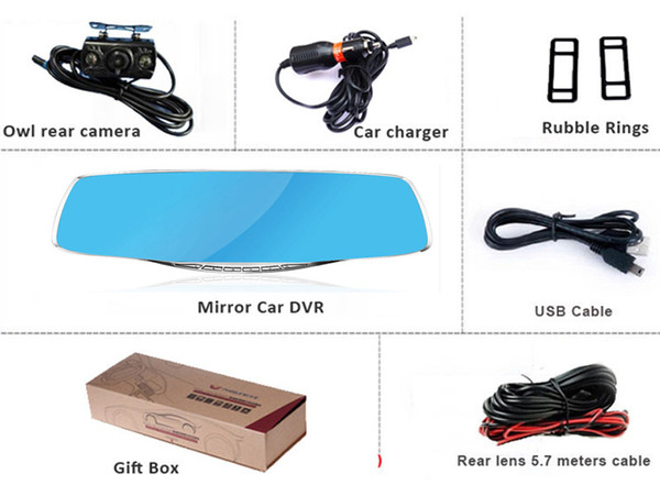 4.3 inch HD Blue LCD Screen Android GPS Navigation Mirror Car DVR Dual Lens Blue Mirror Rear view car dvr