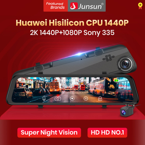 Junsun H166 Super HD 2K 1440P Huawei Hisilicon CPU Sony IMX 335 Car DVR Camera Dash Cam Video Recorder RearView Mirror Registrar