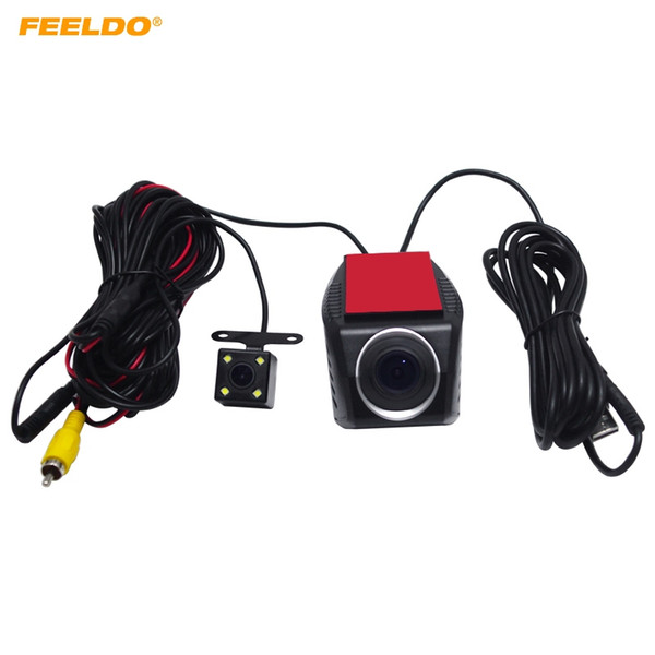 FEELDO Car Front/Rear USB Digital Dual Video Recorder 720P HD Car DVR Camera With LED Light For Car Android Navigator Headunit #3913