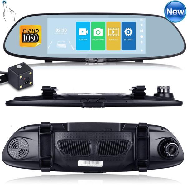 New 1080P Dual Lens 7'' Vehicle Rearview Mirror Camera Recorder Car DVR Dash Cam DHL Free Shipping