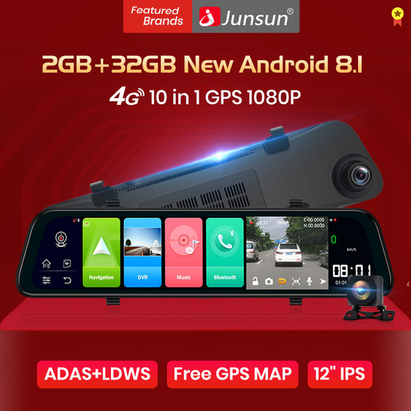 Junsun Android 8.1 2GB+32GB ADAS 10 in 1 DashCam Car DVR Mirror Camera 4G WIFI GPS Bluetooth Full HD 1080P Video Recorder