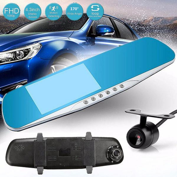 2Ch car DVR 1080P video recorder mirror full HD digital dashcam front 170 degrees 4.3 inches night vision G-sensor parking monitor