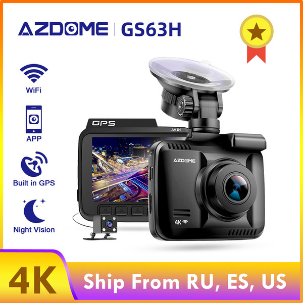 AZDOME Dash Cam GS63H 4K Built in GPS Speed Coordinates WiFi DVR Dual Lens Car Camera Dash Camera Night Vision Dashcam 24H Park car dvr