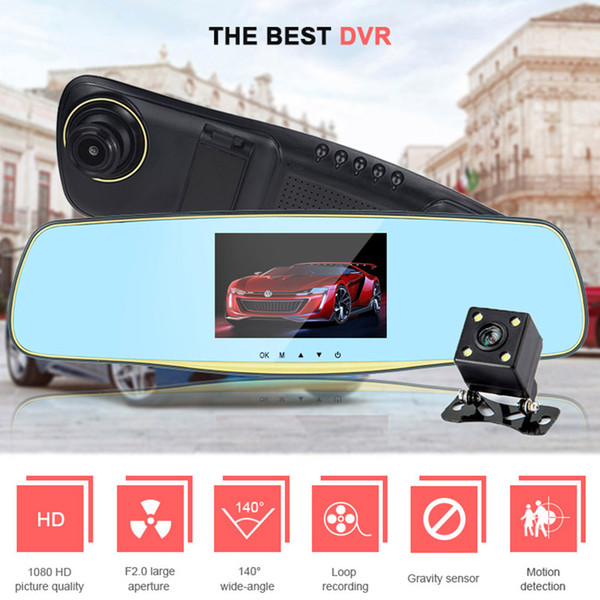 hkt27 5.0 Inch Rearview Mirror Car DVR Dual Lens Camera Auto Recorder Video Registrator Dash Cam Camcorder Full HD1080p Night Vision