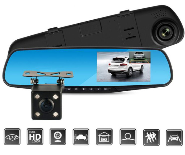 Hot Full HD 1080P Car Dvr Camera Auto 4.3 Inch Rearview Mirror Digital Video Recorder Dual Lens Registratory Camcorder