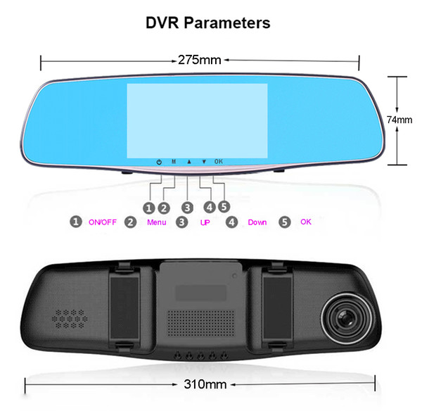 hkt27 5.0 Inch Rear view Mirror Car DVR Full HD1080p Dual Lens Camera Auto Recorder Video Registrator Dash Cam Camcorder Night Vision A++