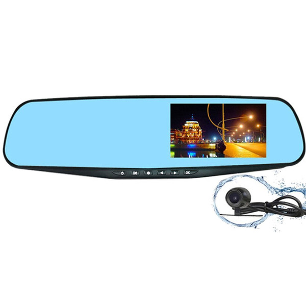 4.3 Inch Blue Mirror Anti-Glare Ultra HD Display Dual Lens Rearview Mirror Car DVR Parking Monitoring Detection One Key Lock Free POST