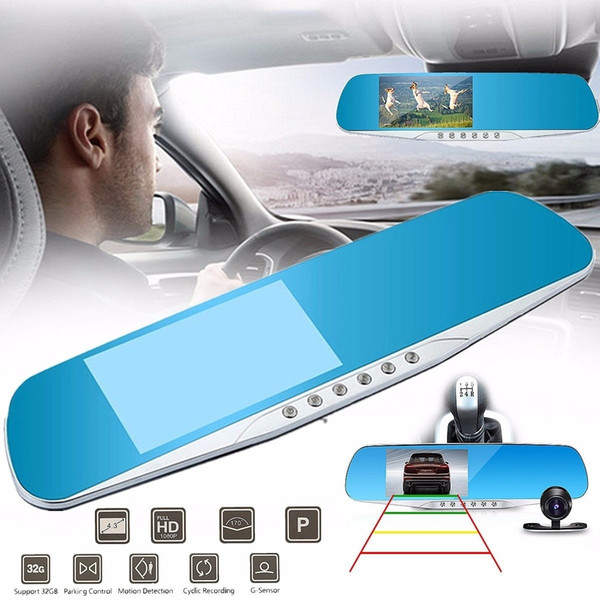 DHL 10pcs F8C 4.3inch 1080P HD Dual Lens G-sensor 170 Rear View Mirror Car DVR Parking Camera Recorder Dash Cam Night Vision