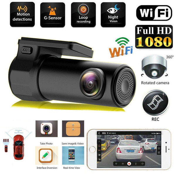 Car DVR Mini Camera Can Rotate 360 FHD 1080P Video Car Camera For Driving Recording Car DVR Detector Dashboard Camera WiFi