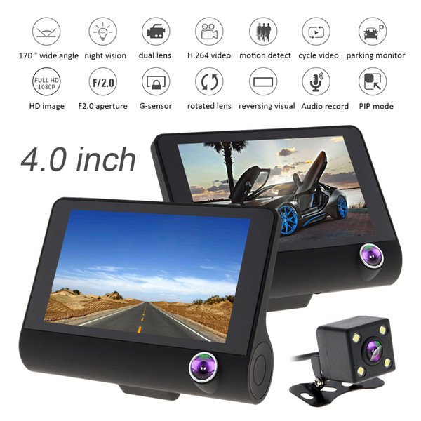 4.0 Inch IPS Screen Full HD 1080P 3-CH Car DVR Driving Recorder Dash Camera G-Sensor Cyclic + Night Vision Rear View Camera CAL_30U