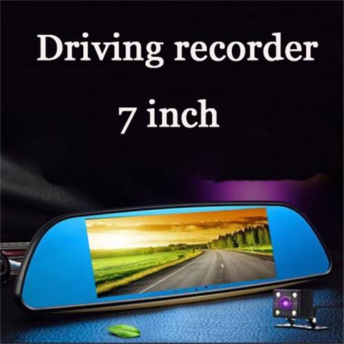 Driving recorder seven inch dual lens rearview mirror capacitive screen HD night vision can be reversing images Car DVR