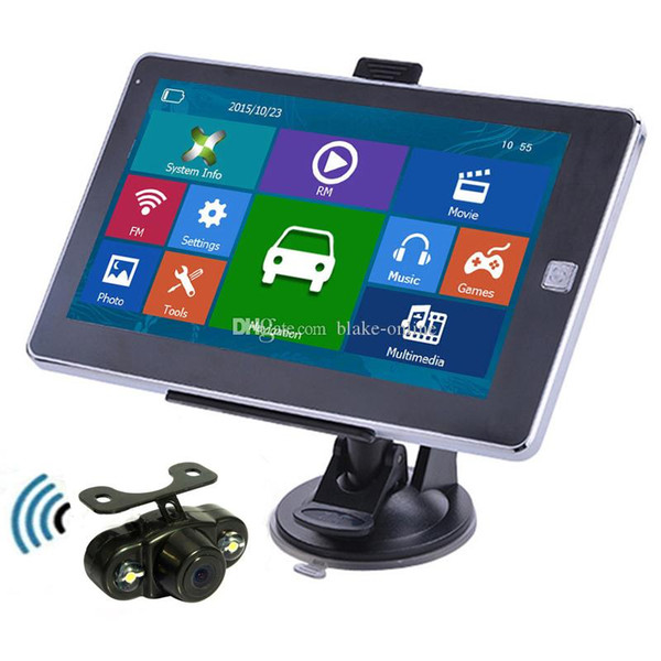 7 inch Car GPS Navigation Bluetooth Handsfree Touch Screen Navigator With Waterproof Night Vision Wireless Rear View Camera 8GB New Maps