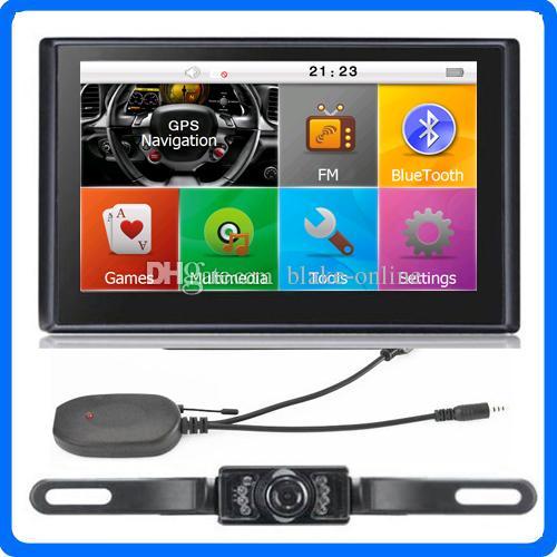 HD 7 inch Car GPS Navigation Bluetooth Handsfree Navigator AVIN Wireless Backup Rearview Camera 8GB TTS Maps With Sunshade Gift