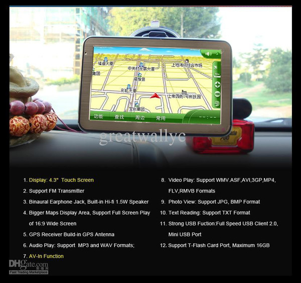 4.3 inch gps navigation+CPU MTK3551+128M 4G+Bluetooth+AV-IN+Free World 3D Map