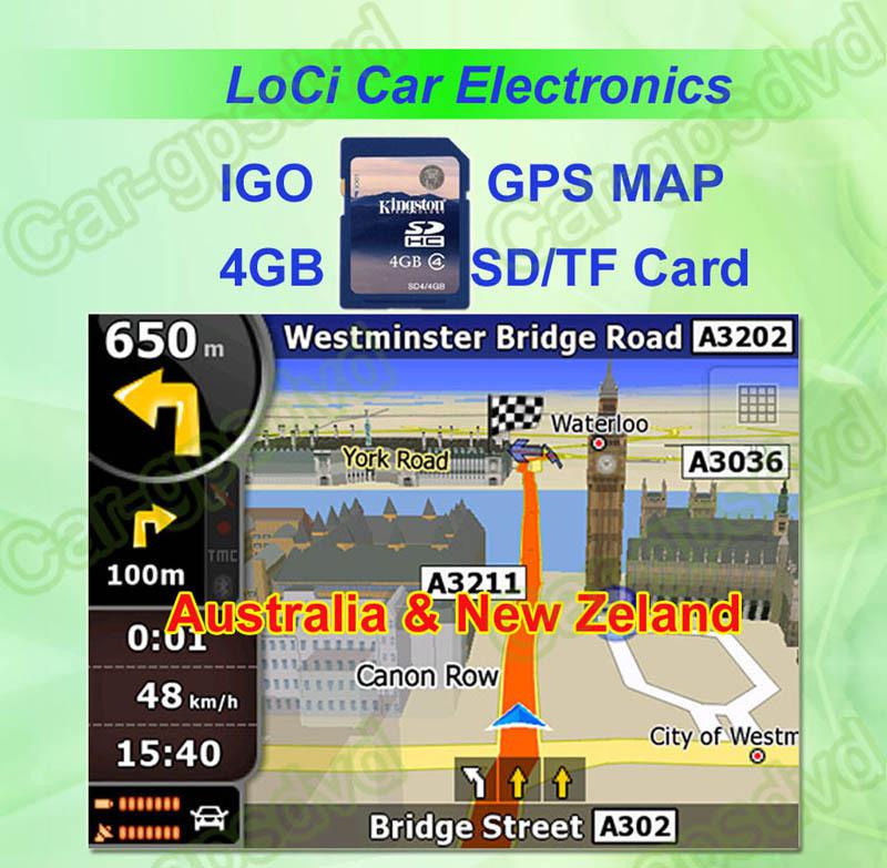 Free shipping! The latest 8GB SD/TF memory card with car IGO Primo GPS Navigator map for Australia,New zeland