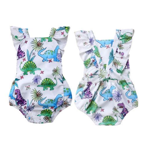 Summer Newborn Colored Dinosaur Bodysuit Kids Baby Boy Girl Sleeveless Bodysuit Backless Clothes Toddler One-Pieces Outfit 0-24M GPS