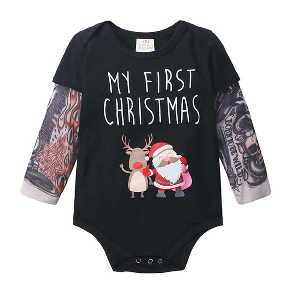 Xmas Newborn Infant Baby Girl Boy Christmas Santa Claus Tattoo Long Sleeve Bodysuit Jumpsuit Outfits Clothes Autumn One-Pieces GPS