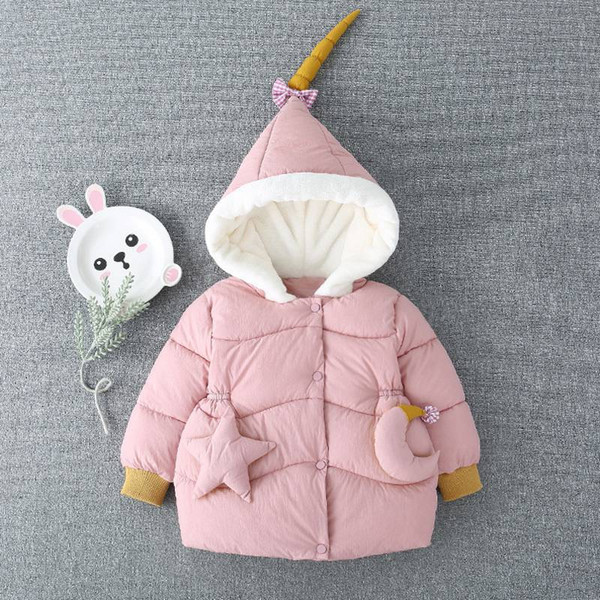 Winter Girls Kids Parkas Thicken Star Moon Coat Warm Children Baby Infants Cotton-Down Hooded Outwear Coats Jacket Casaco S10177 GPS