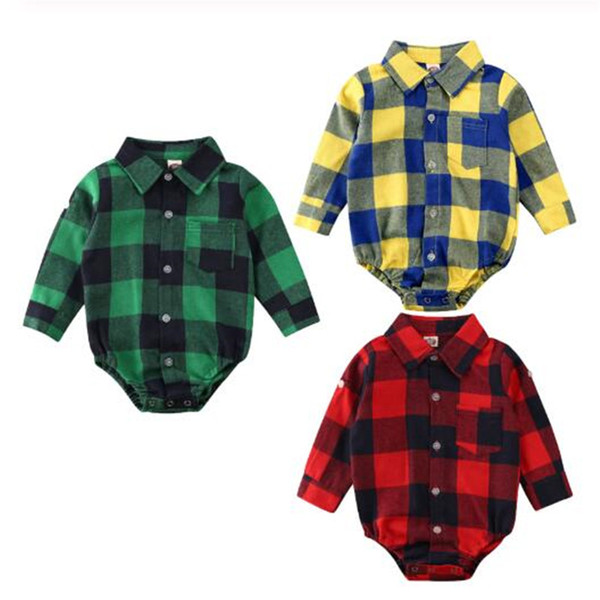 Newborn Baby Bodysuits Autumn Girl Boy Long Sleeve Plaids Jumpsuits Infant Toddler Kids One Piece Playsuit GPS