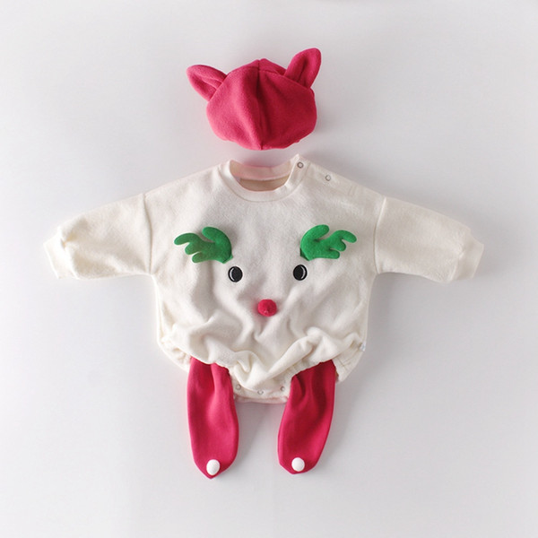 Baby Newborn Girls Boys Toddler Velvet Winter Rompers Long Sleeve Deer Infants Playsuit Overalls Jumpsuits Xmas Gift+Hat S10307 GPS