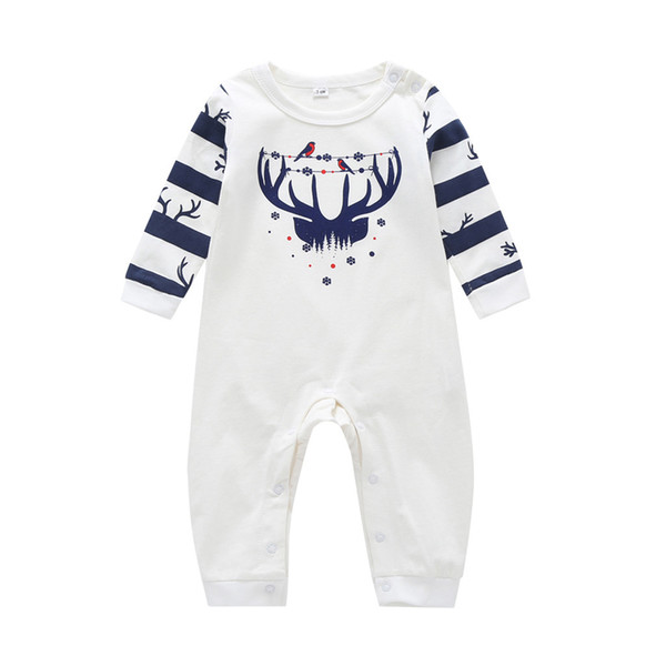 Newborn Baby Cotton Bodysuit Infant Girl Boys Deer Printed Striped Jumpsuit Baby Boy Girls Patchwork Xmas Family Romper #LR2 GPS