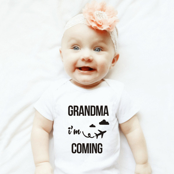 Grandma I Am Coming Newborn Baby Boy Girl Bodysuit Short Sleeve Letter Romper Outfits Baby Clothes White Cotton Jumpsuit Outfits GPS