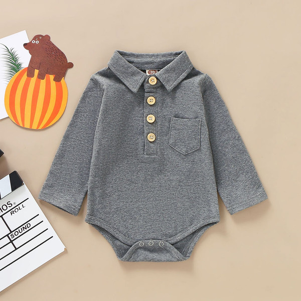 Newborn Infant Baby Boys Girls Long Sleeve Solid Print Romper Bodysuit Fashion Lapel Baby Boy Clothes body dziecko 2022GPS