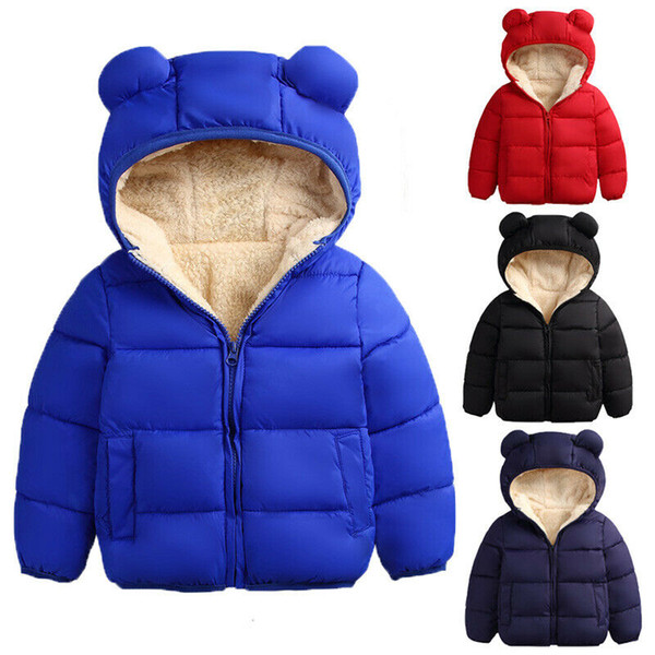 Winter Infant Kids Baby Girls Boys Down Parkas Coat 3D Ears Hooded Long Sleeve Zipper Solid Warm Outfits 4 Colors GPS