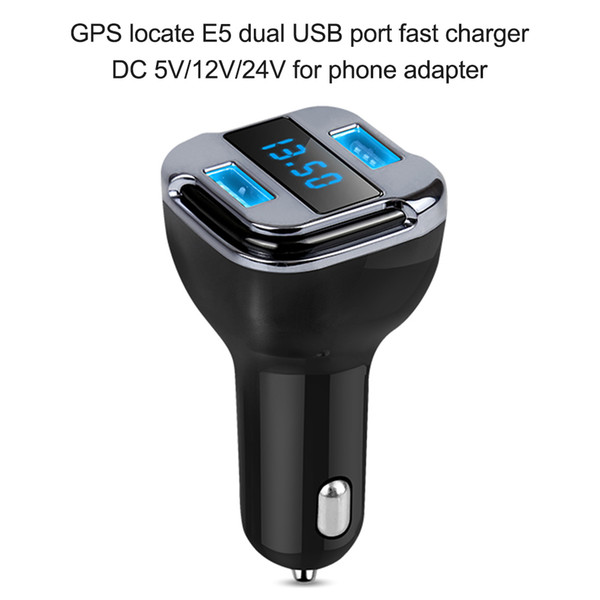 GPS Locate E5 Dual USB Port Fast Charger DC 5V/12V/24V For Phone Adapter