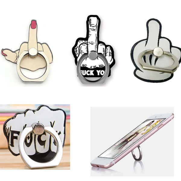 Wholesale 100Pcs Lot Fist Pump Give the finger Middle Finger Up Grip Holder Rotating Ring Holder For iPhone Samsung Phone Car Mount Stand