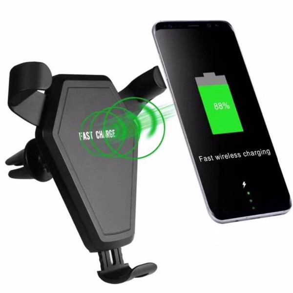 Qi Wireless Car Mount Charger Phone Holder Stand Fast Quick Charging for iPhone 8 X Samsung Galaxy S9 plus with Retail Package