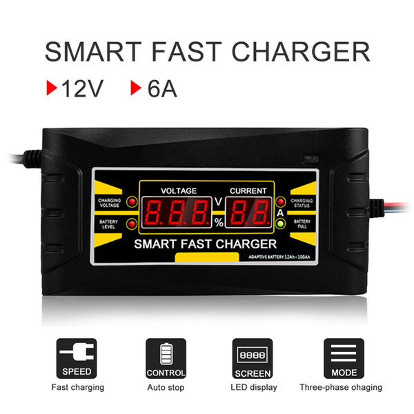 Full Automatic Car Battery Charger 12V 6A Smart Fast Power Charging Lead Acid Battery Charger For Car Motorcycle